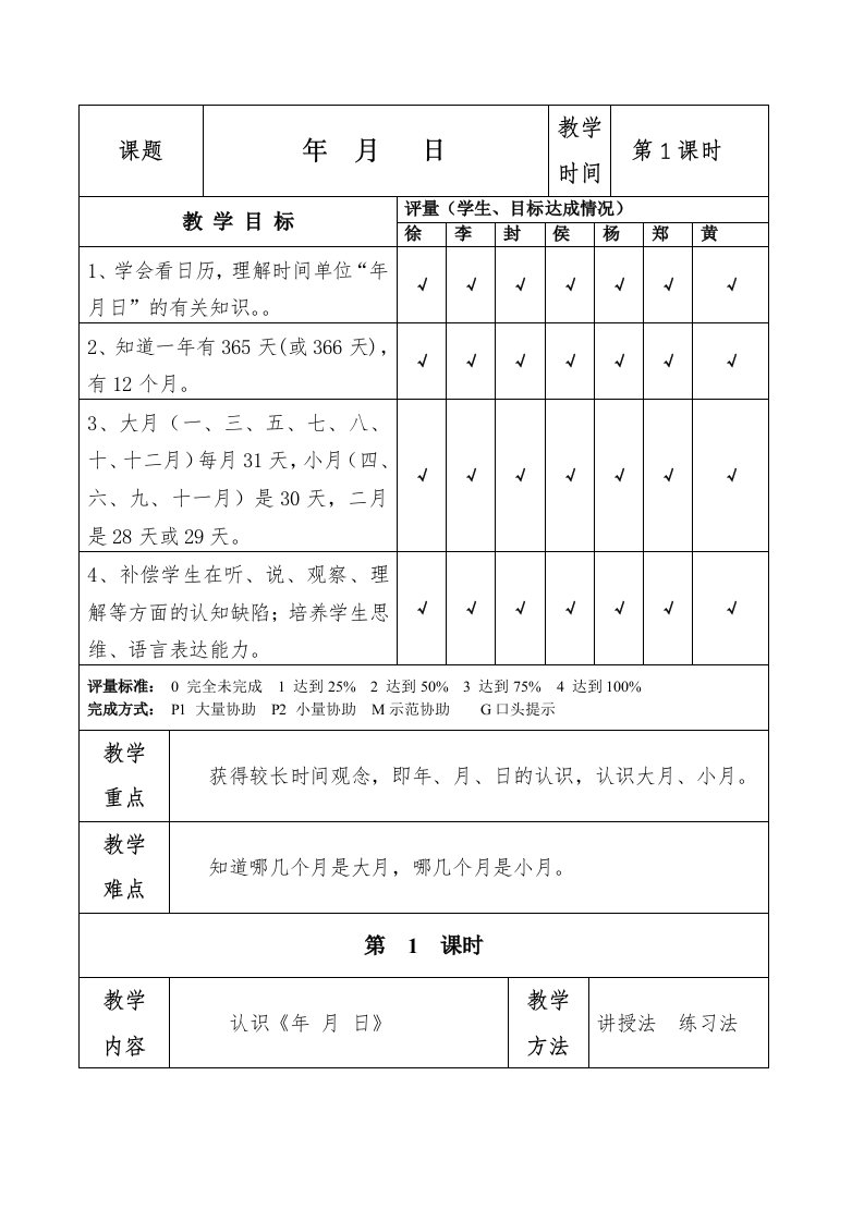 培智班年月日个别化教案