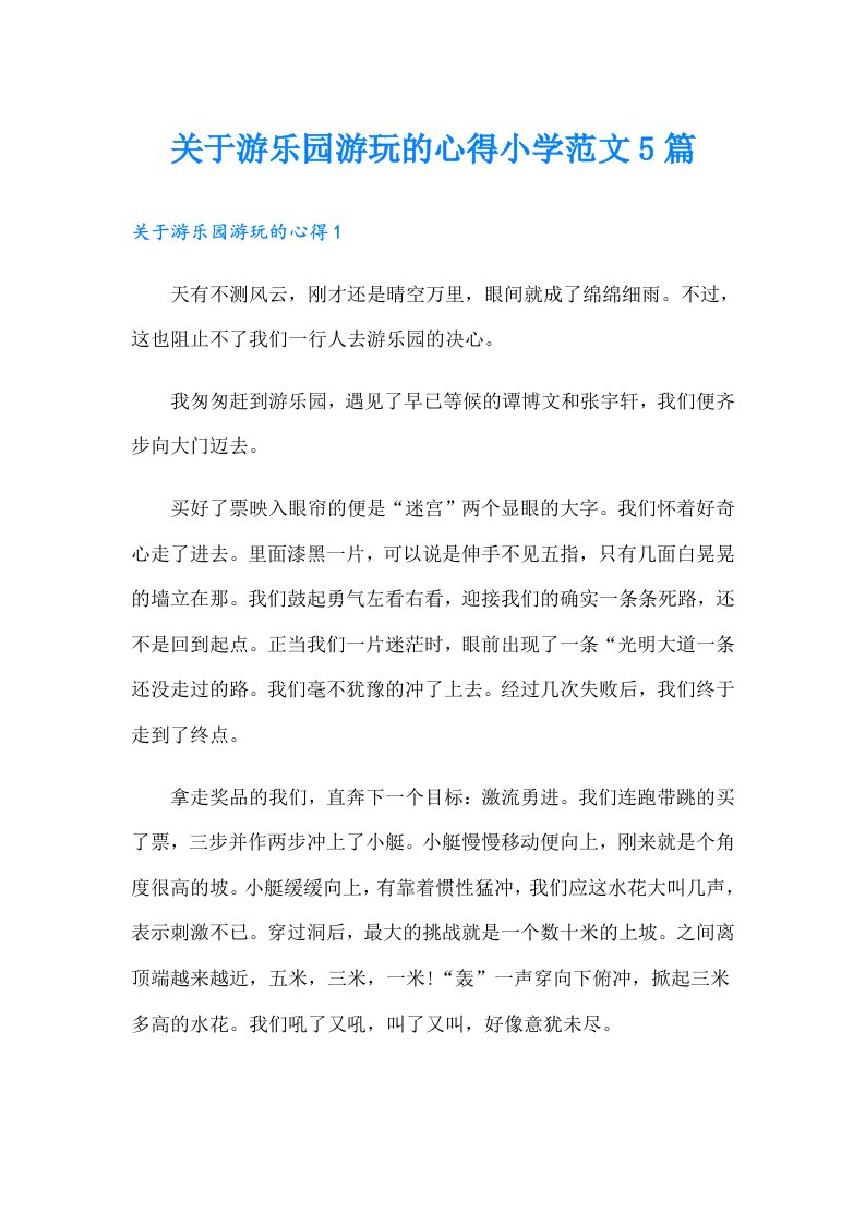 关于游乐园游玩的心得小学范文5篇