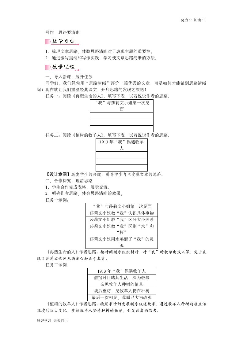 人教版部编版初中初一年级七年级语文上册-第四单元写作-思路要清晰-精品教学教案