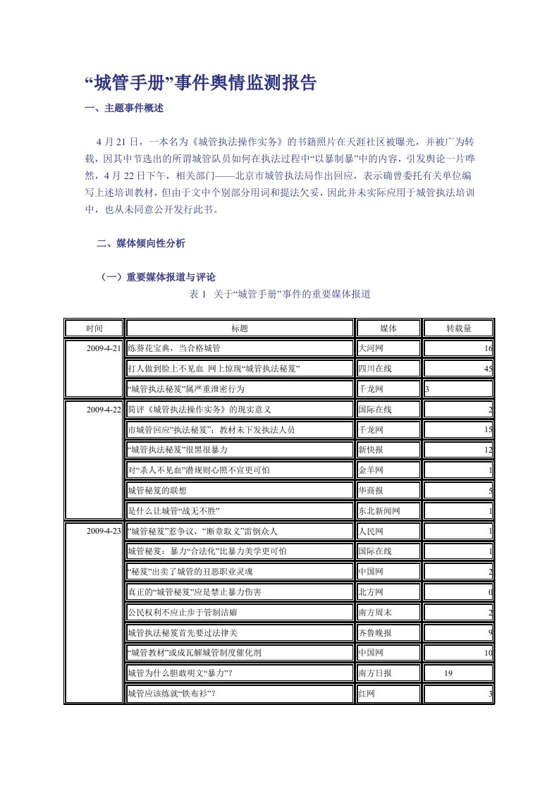 管理案例—“城管手册”事件舆情监测报告