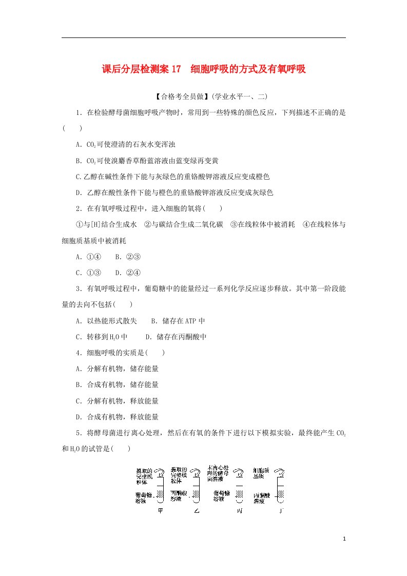 2022_2023学年新教材高中生物课后分层检测案17细胞呼吸的方式及有氧呼吸新人教版必修1