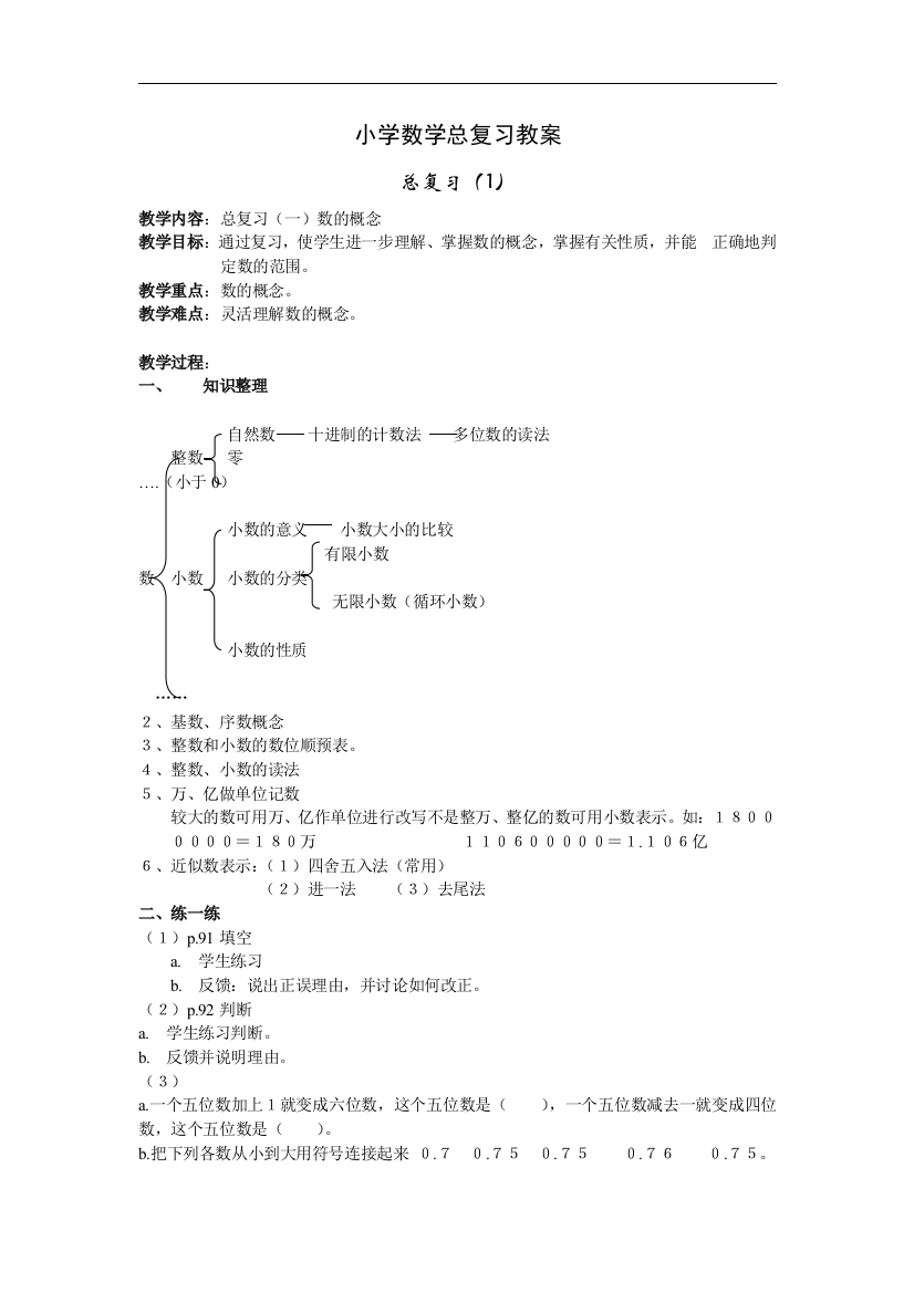 小学数学总复习教案知识点+习题试卷教案