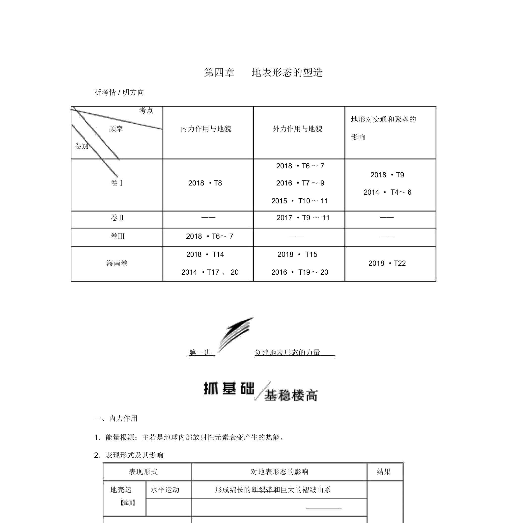 2020版高考地理一轮复习第一模块第四章地表形态的塑造第一讲营造地表形态的力量学案(含解析)新人教版