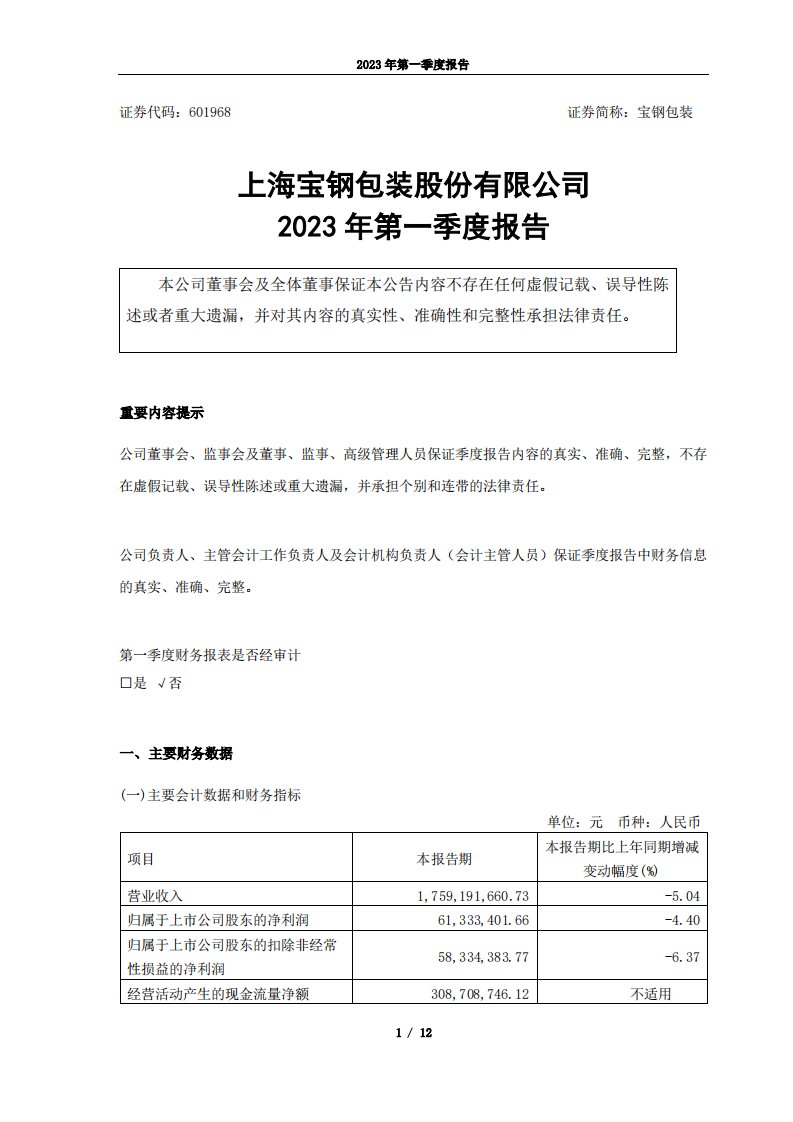 上交所-2023年第一季度报告-20230427