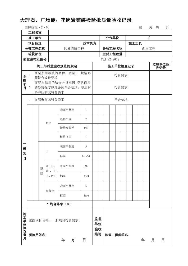 园林坐蹬、花岗岩、树池检验批质量验收记录