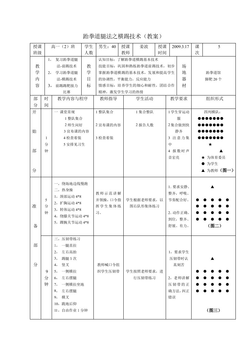 跆拳道腿法之横踢技术(教案)