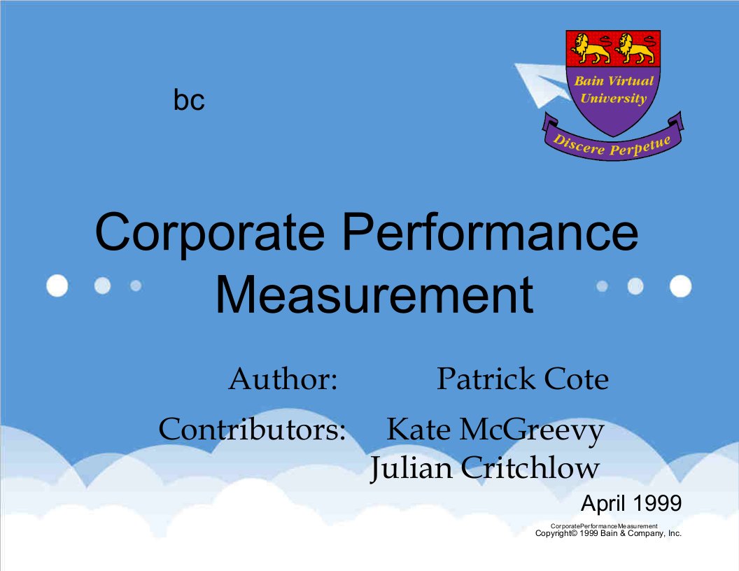 推荐-贝恩－业绩评估CorporatePerformanceMeasurement英文