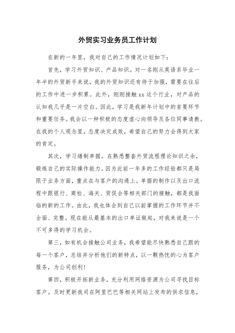 工作计划_7941_外贸实习业务员工作计划