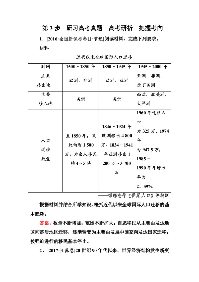 考点45　世界经济的全球化趋势高考真题