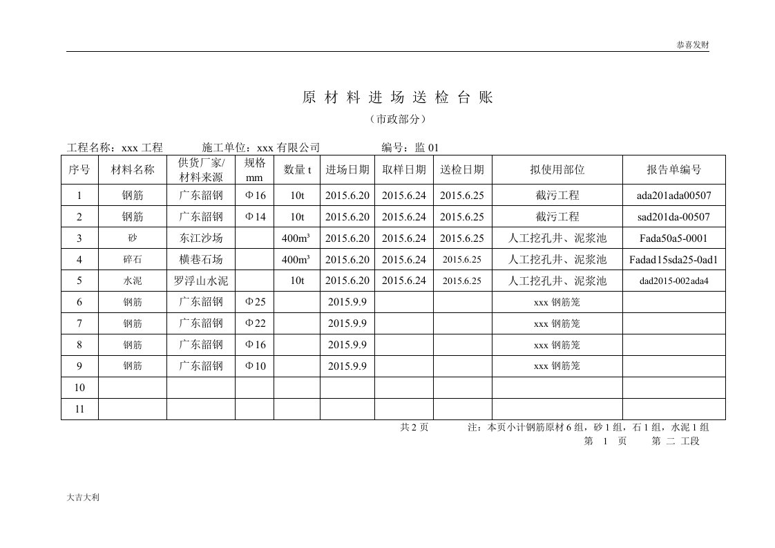 原材料进场送检台账-精选版