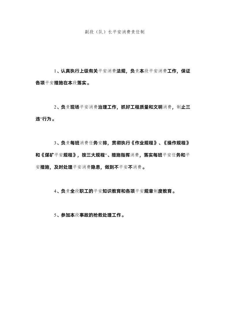 2022副段队长安全生产责任制精选