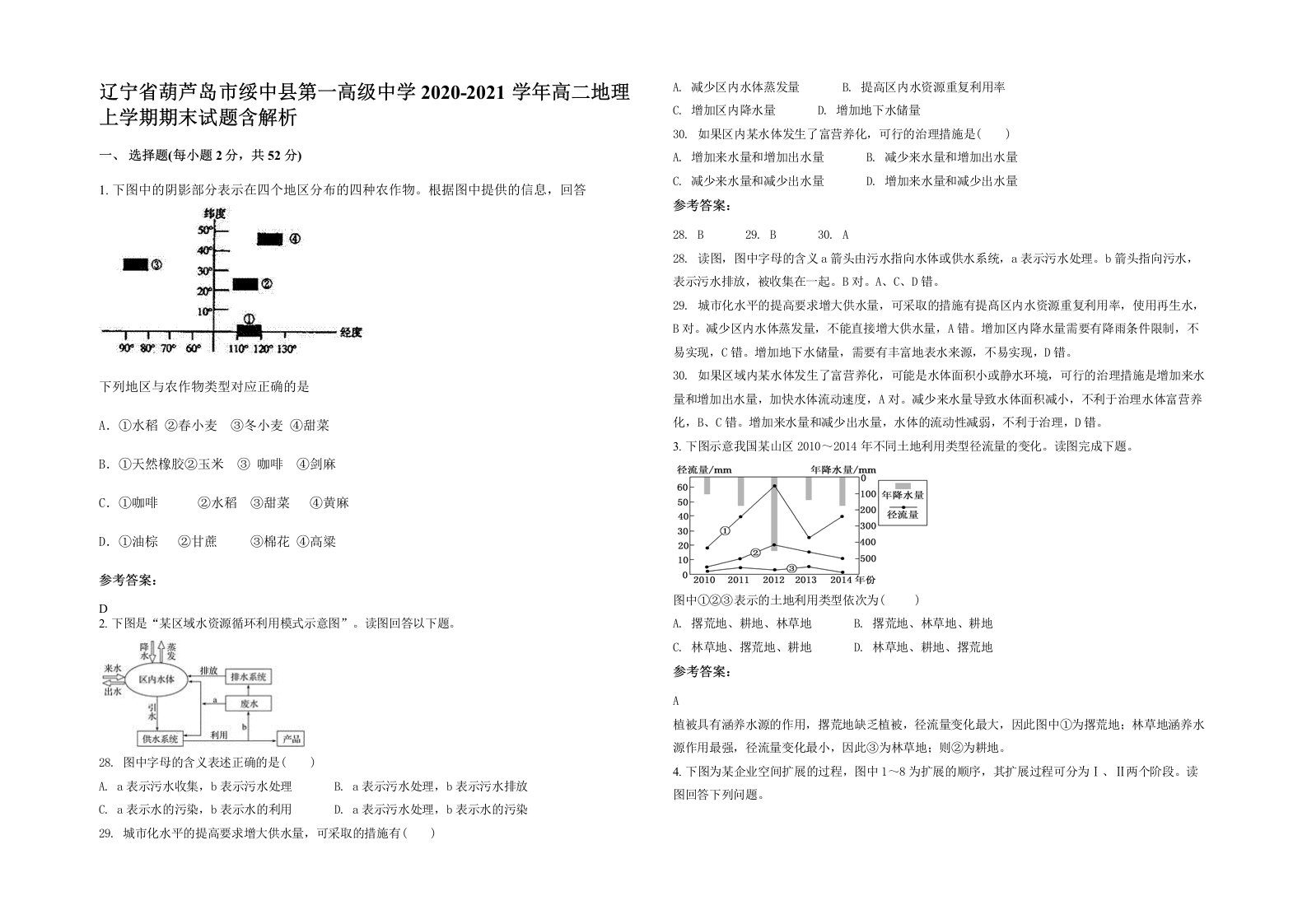 辽宁省葫芦岛市绥中县第一高级中学2020-2021学年高二地理上学期期末试题含解析