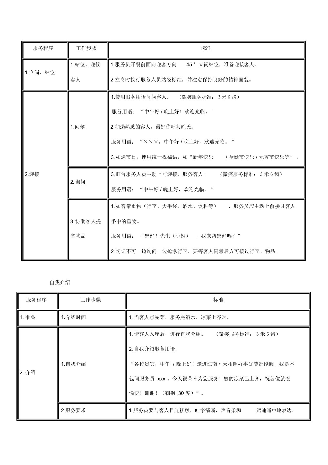 迎客送客服务用语