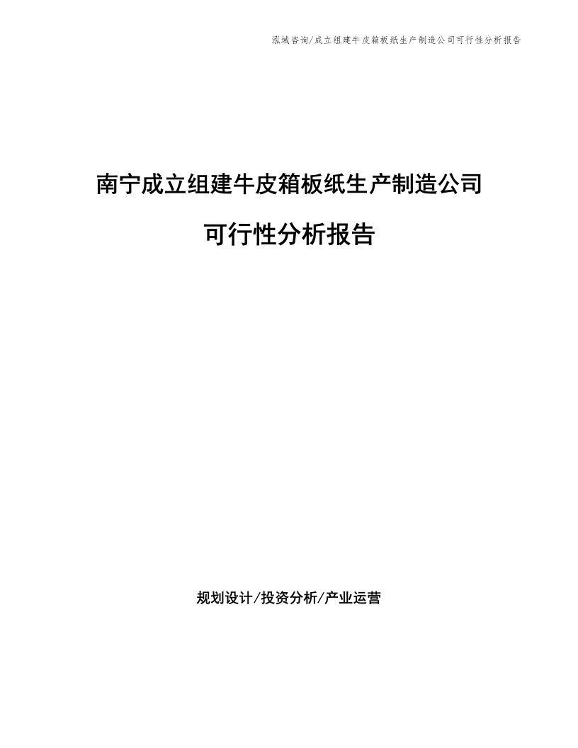 南宁成立组建牛皮箱板纸生产制造公司可行性分析报告（参考模板）