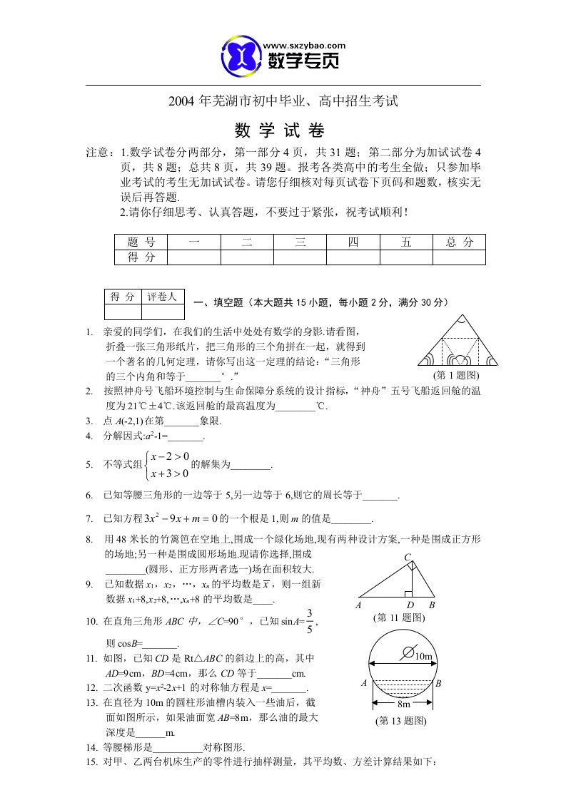 安徽芜湖（含答案）