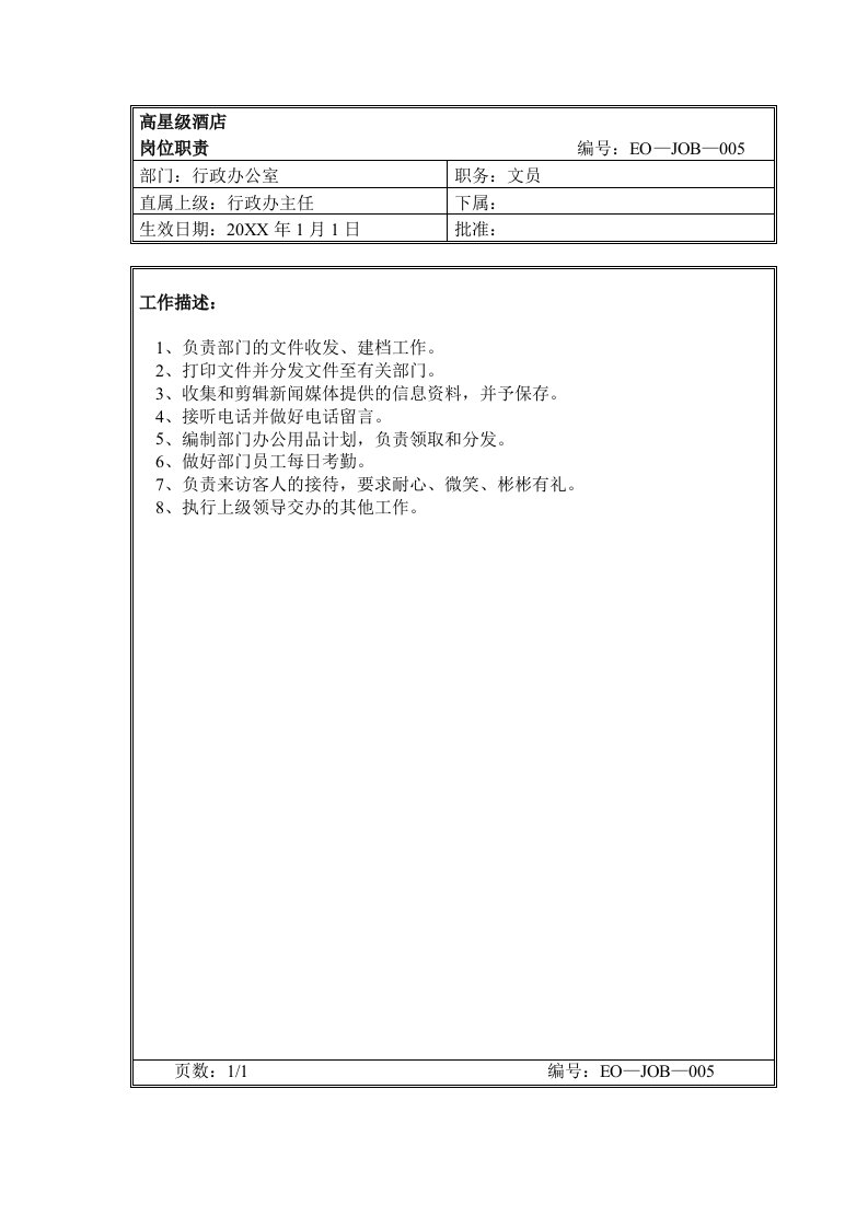 办公文秘-05行政办公室文员岗位职责