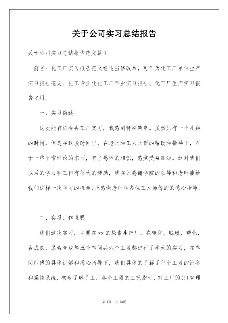 关于公司实习总结报告