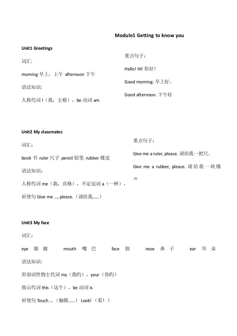 2023年上海牛津英语一年级上下册知识点整理