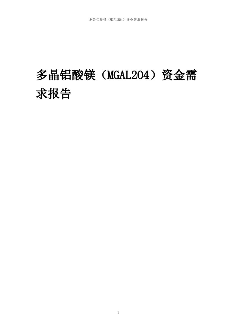 2024年多晶铝酸镁（MGAL2O4）项目资金需求报告代可行性研究报告