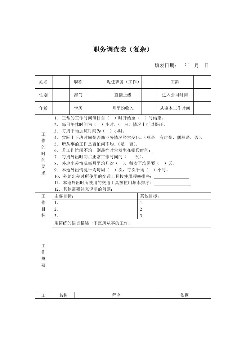 企业职务调查表分析