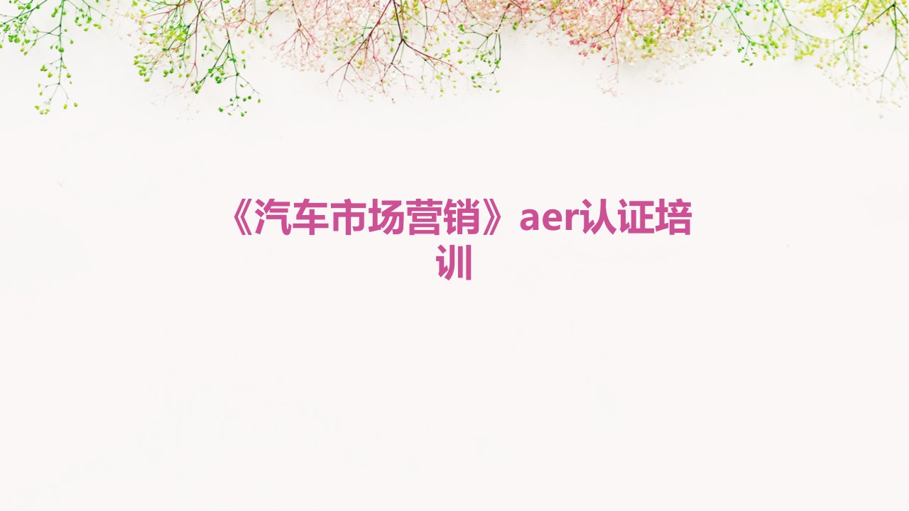 《汽车市场营销》AER认证培训