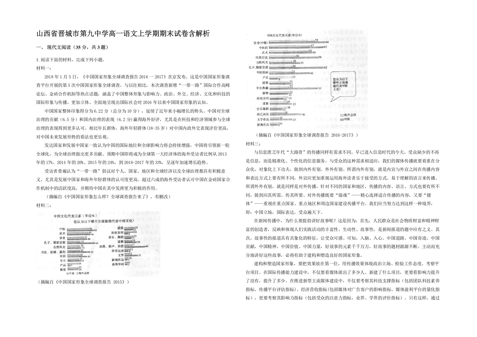 山西省晋城市第九中学高一语文上学期期末试卷含解析