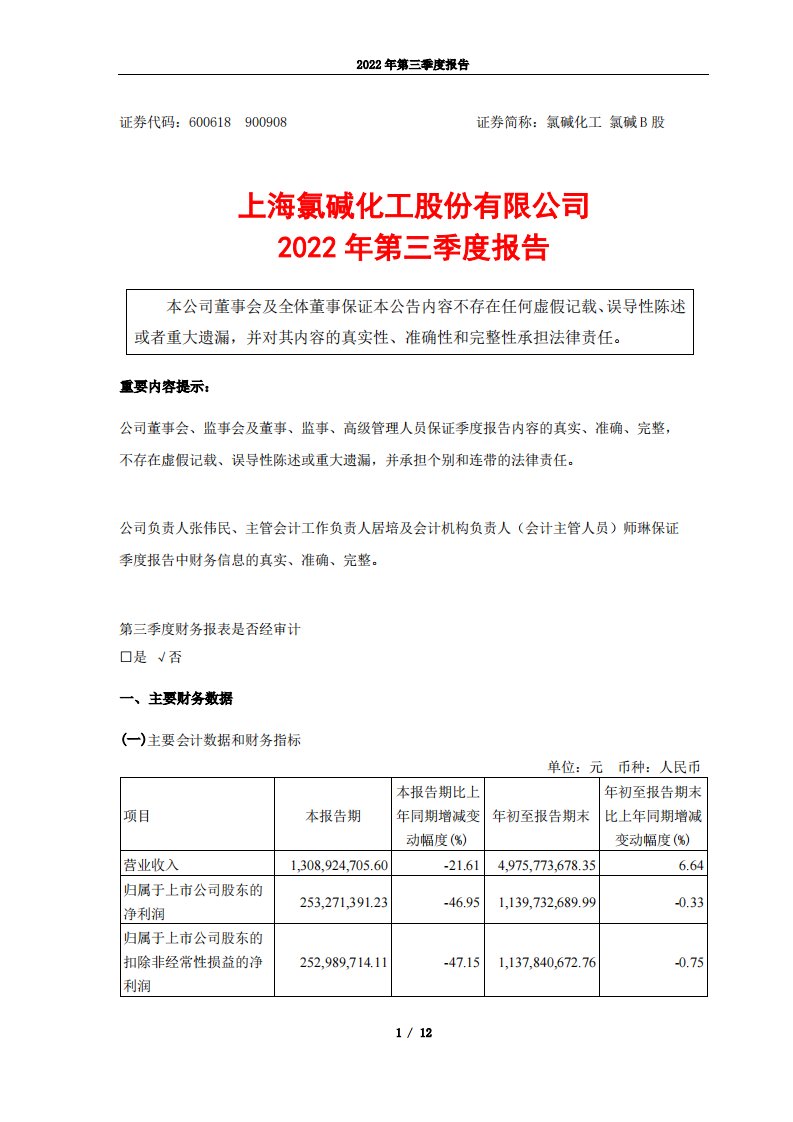 上交所-氯碱化工2022年第三季度报告-20221027