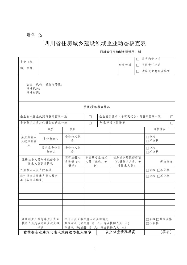 四川建设领域企业动态核查表