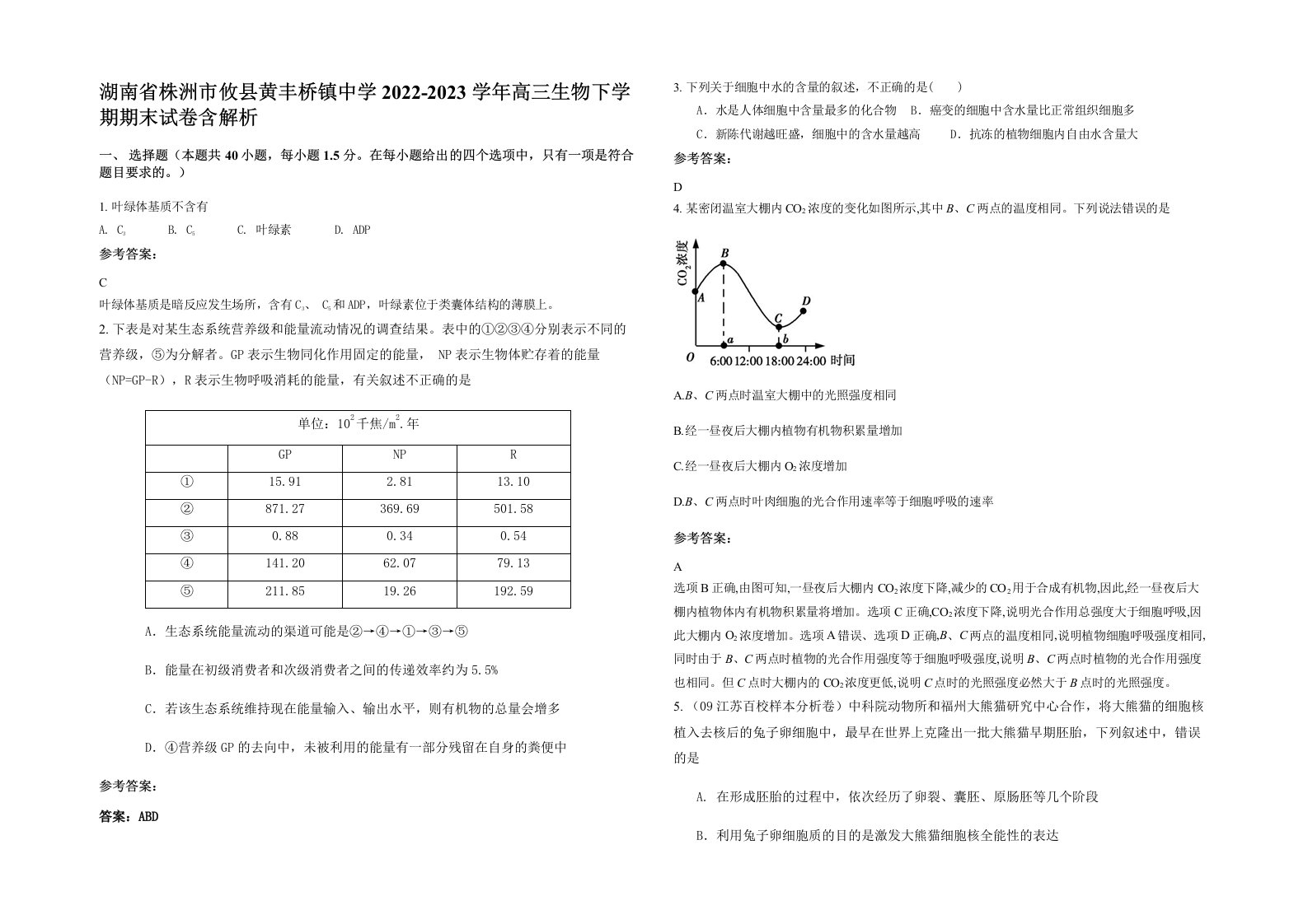 湖南省株洲市攸县黄丰桥镇中学2022-2023学年高三生物下学期期末试卷含解析