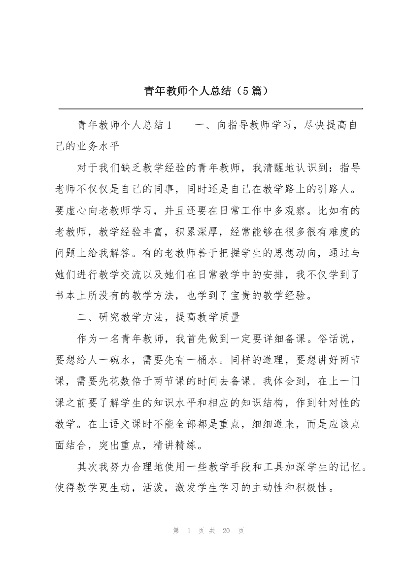 青年教师个人总结（5篇）