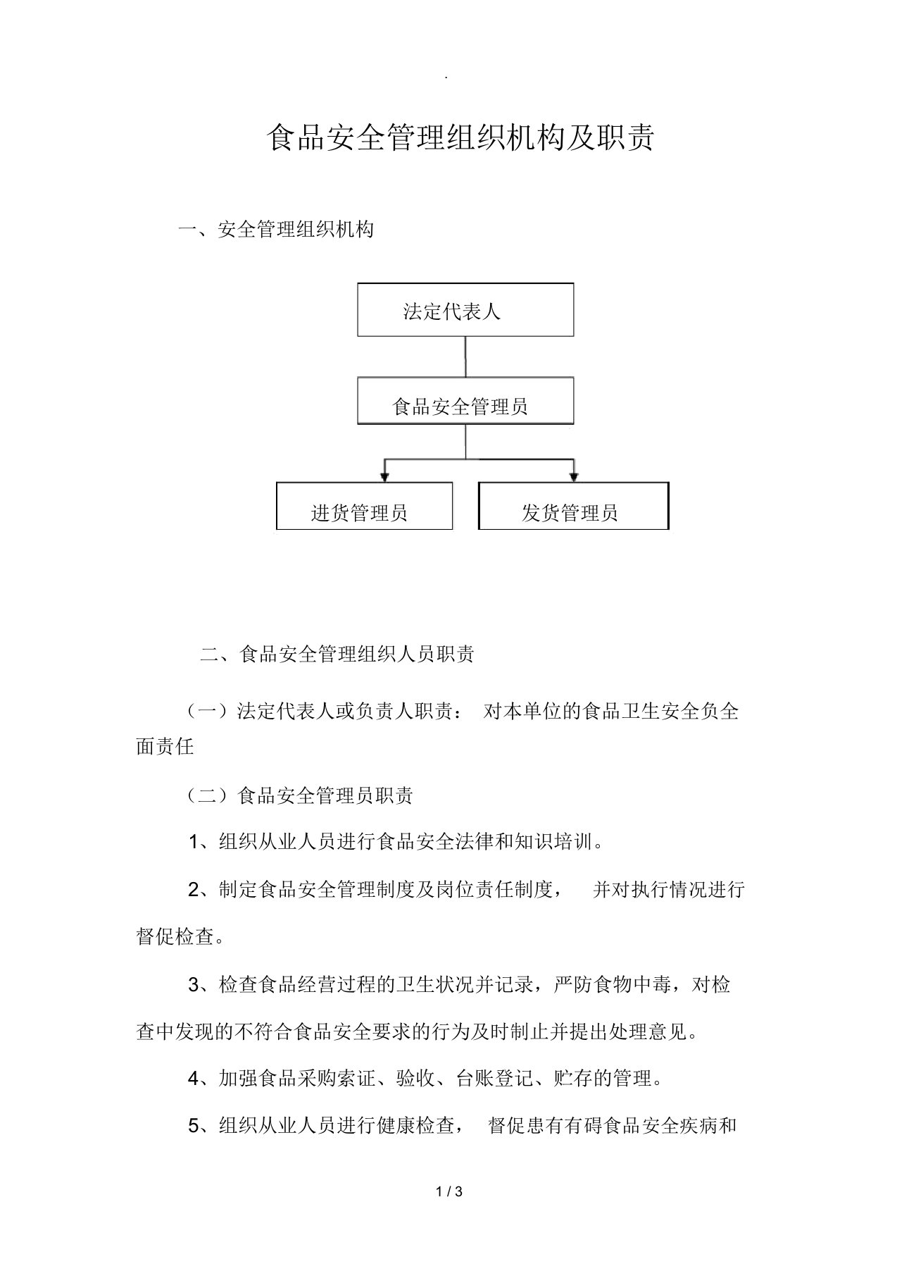 食品安全管理组织机构及岗位职责