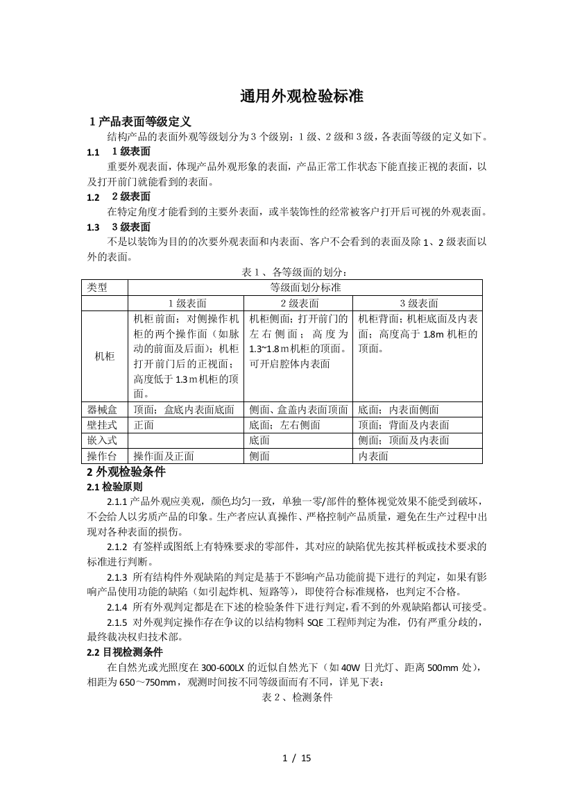 通用外观检验标准