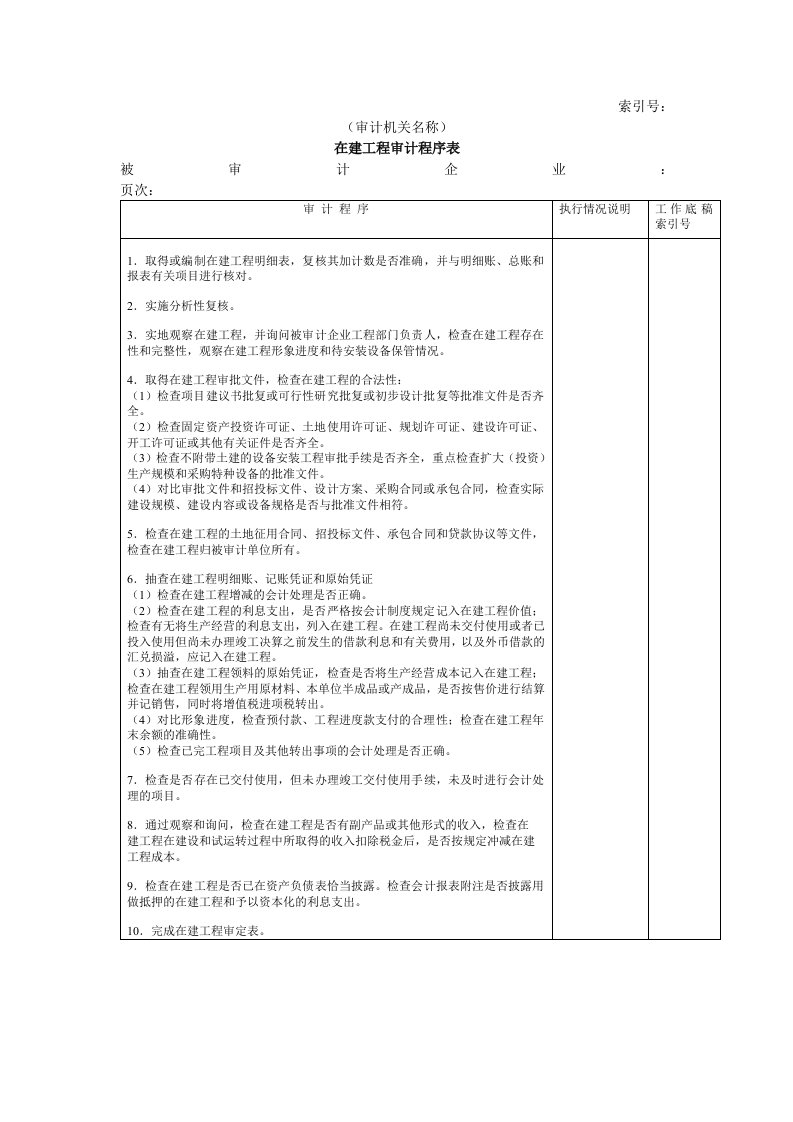 工程资料-非流动资产W04在建工程审计程序表