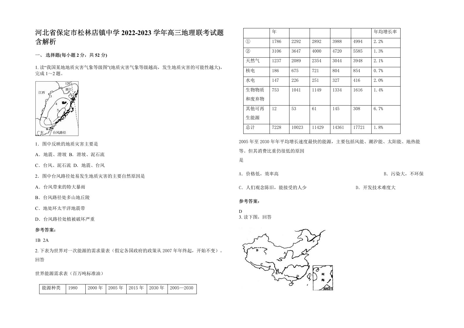 河北省保定市松林店镇中学2022-2023学年高三地理联考试题含解析