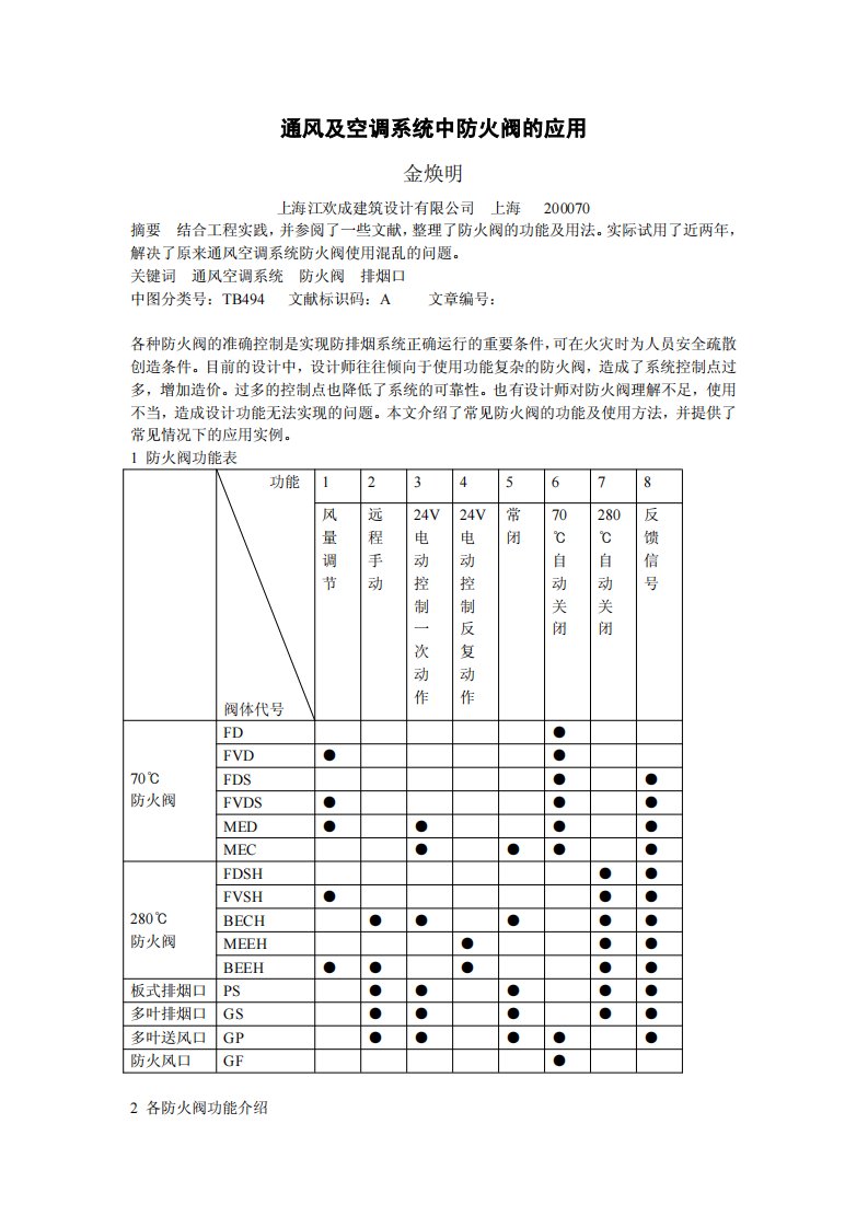 通风及空调系统中防火阀的应用