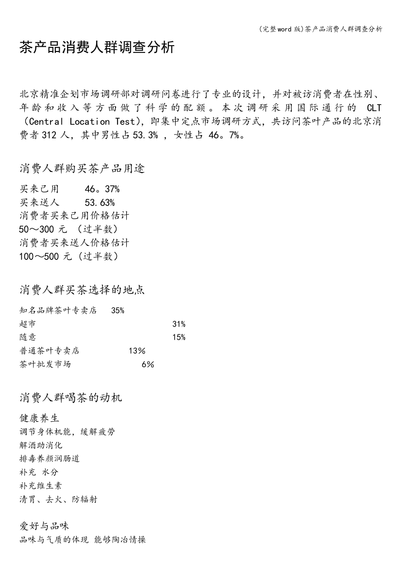 茶产品消费人群调查分析