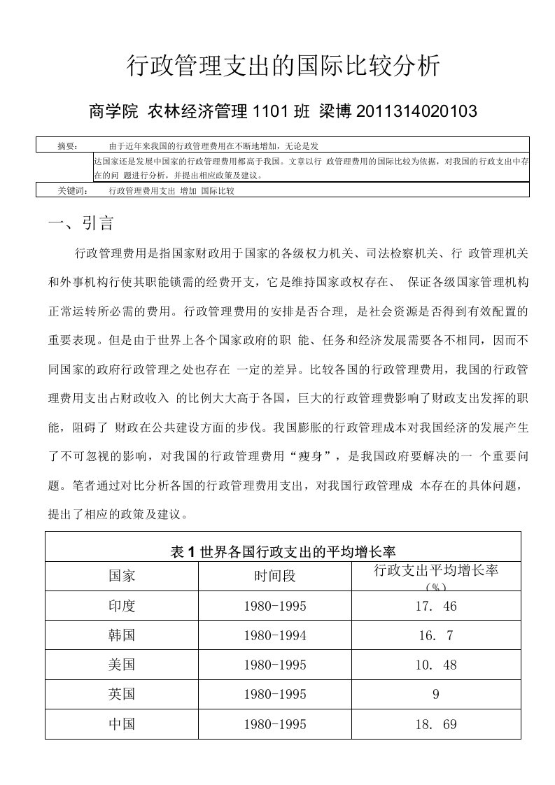 行政管理支出分析比较