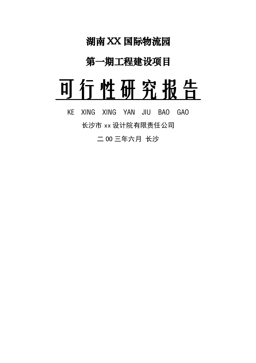 湖南某某国际物流园可行性研究报告书