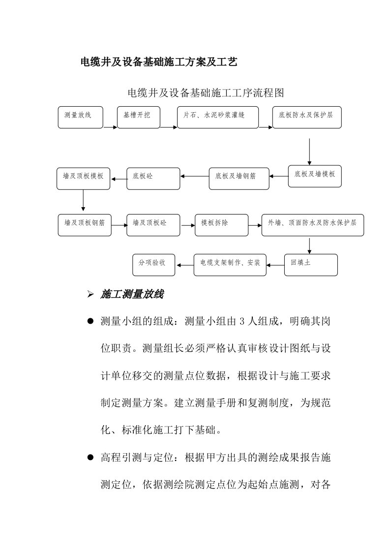 电缆井及设备基础施工方案及工艺