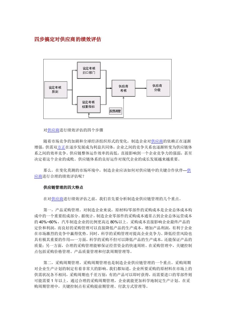 精选四步搞定对供应商的绩效评估