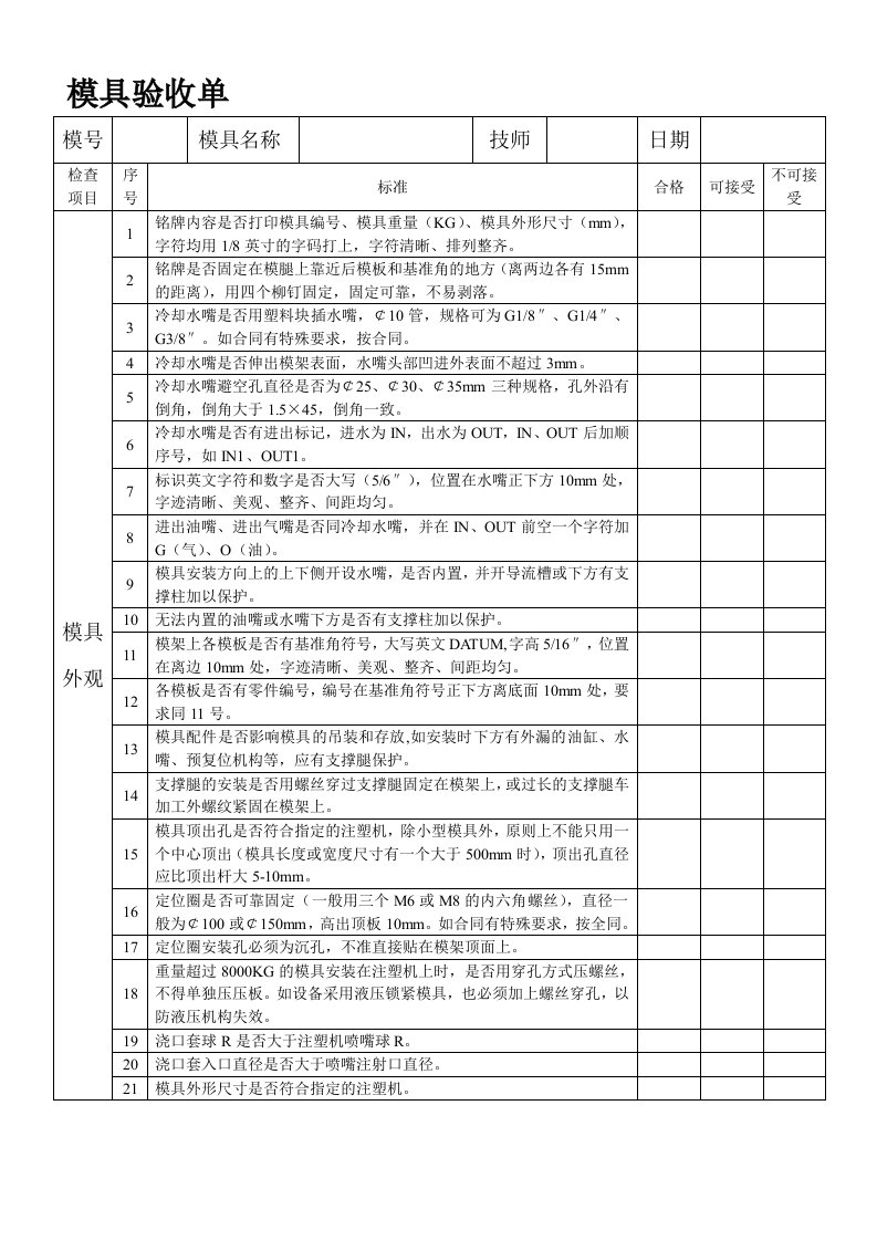 模具验收项目表