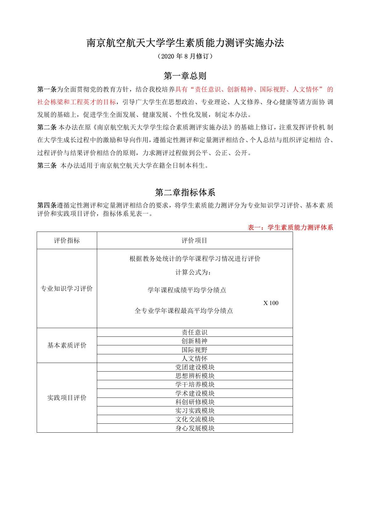 南京航空航天大学学生素质能力测评实施办法