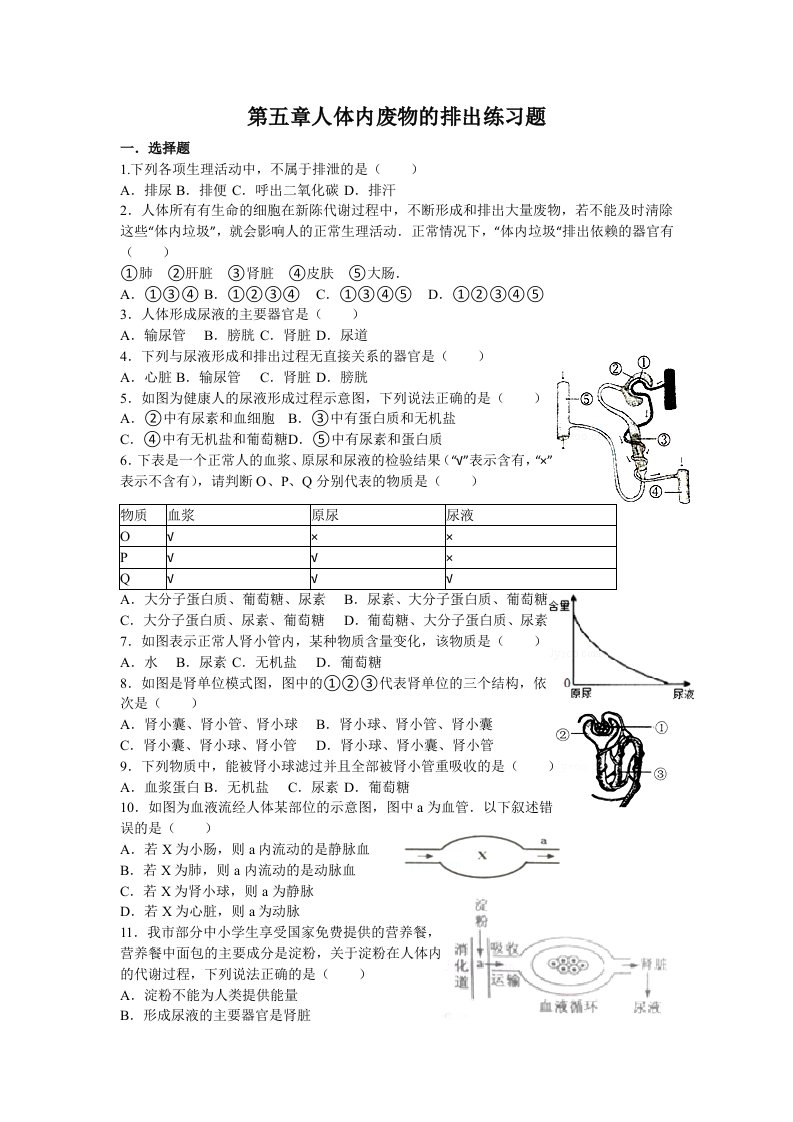 第五章人体内废物的排出练习题