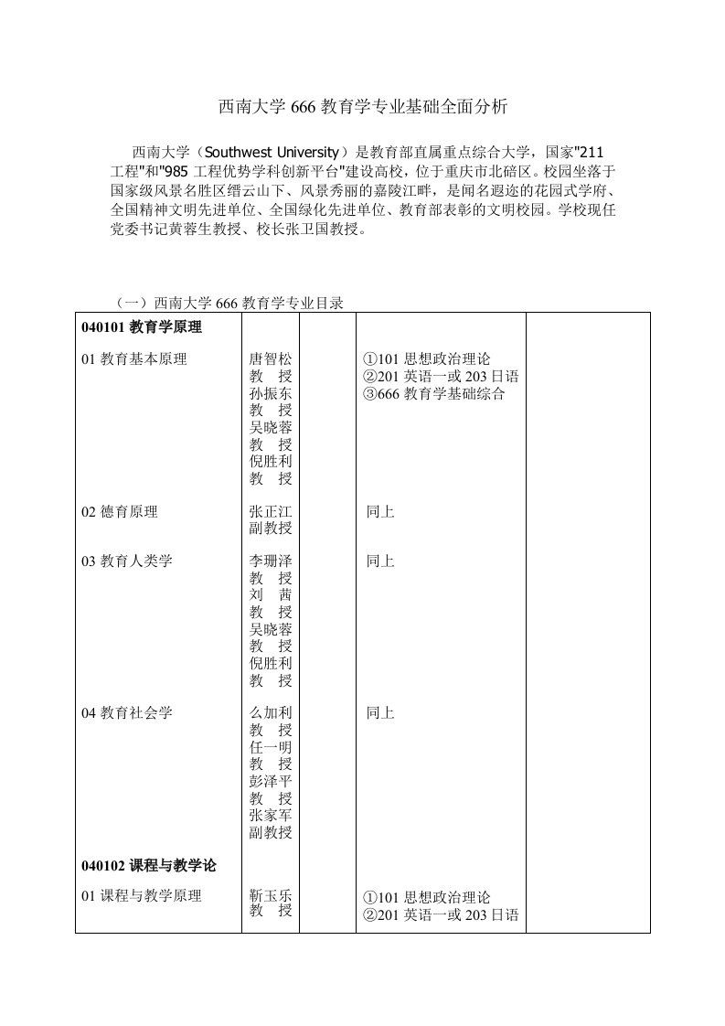 西南大学666教育学专业基础全面分析