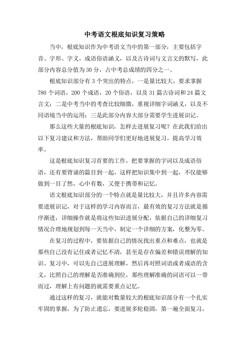 中考语文基础知识复习策略