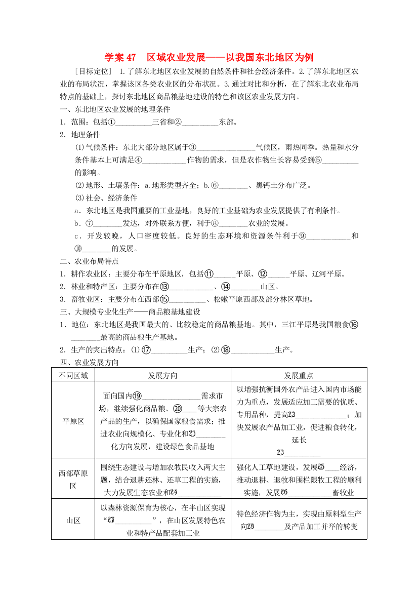 学案47　区域农业发展——以我国东北地区为例