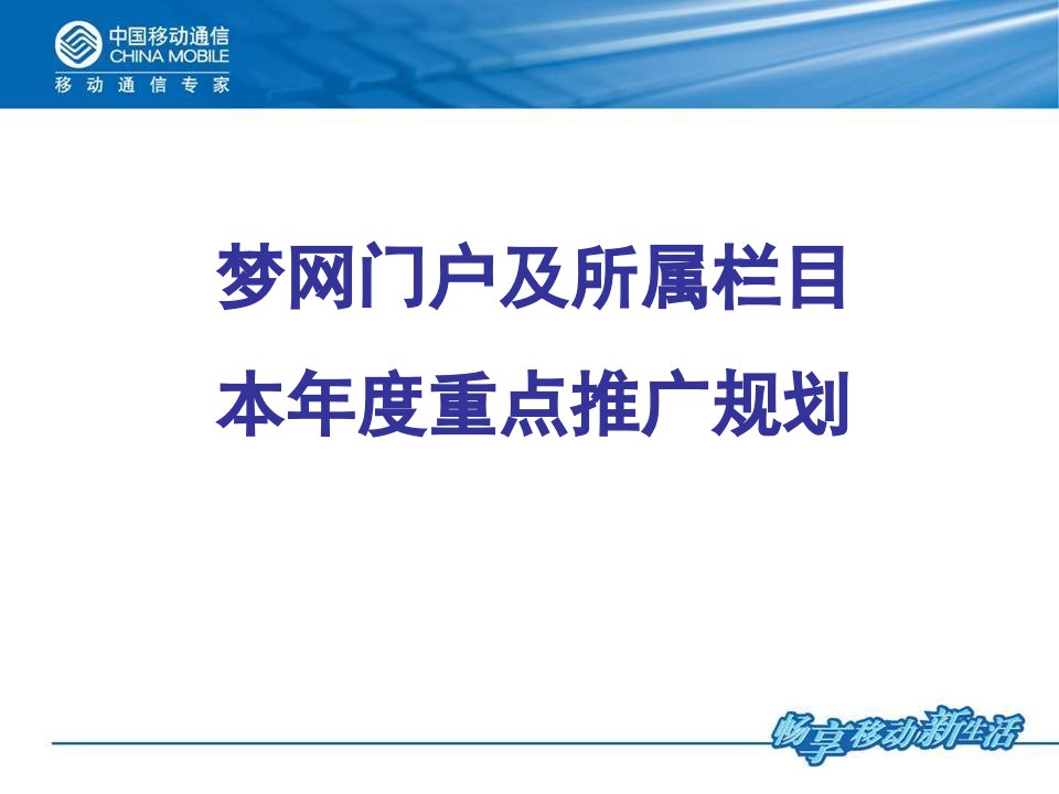 移动梦网门户及所属栏目年度重点推广规划