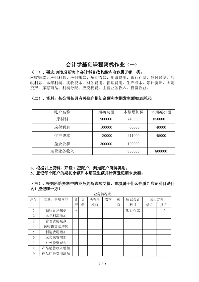 会计学基础课程离线经典作业