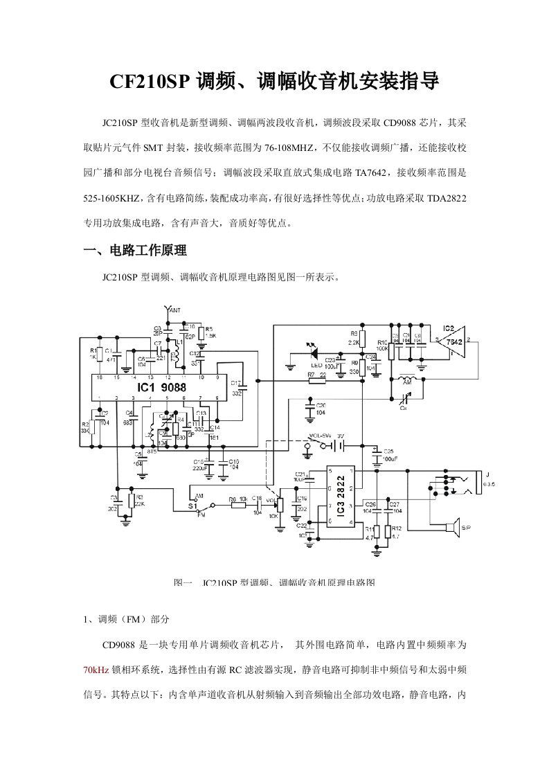 电子教程：CF210SP调频、调幅收音机套件样本