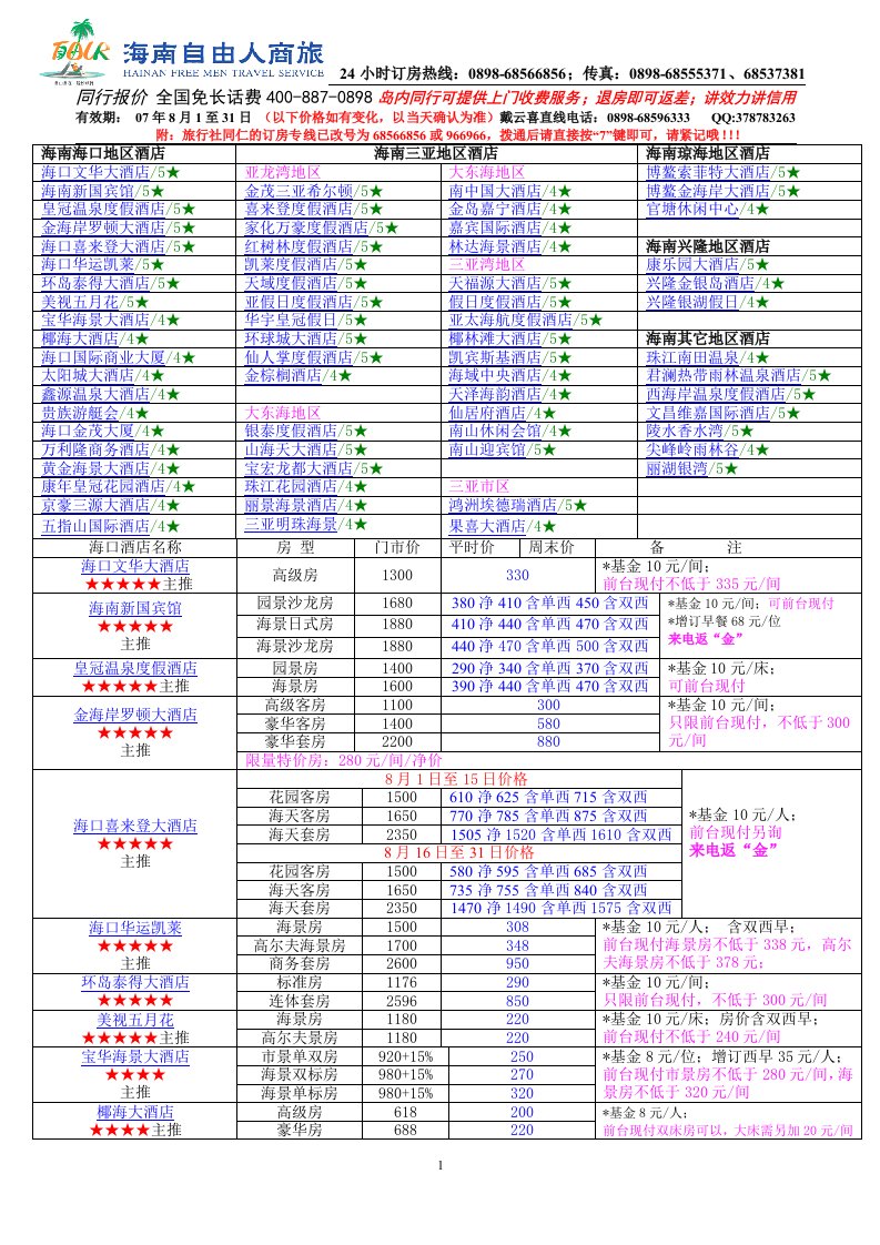 海南海口地区酒店